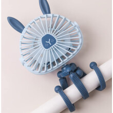 Cute Pram Fan Stroller Fan With Bunny Ears, Flexible Tripod Clip On with LED, Re