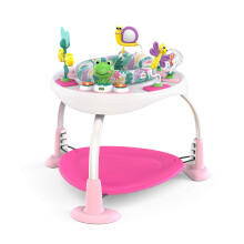 Bright Starts, Bounce Bounce Baby 2-in-1 Activity Center Jumper and Table - Playful Palms with 7 Interactive Toys, Adjustable Height, Storage Bag, 36