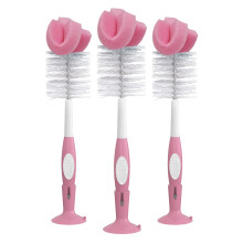 Dr. Brown's Reusable Sponge Baby Cleaning Set with Suction Cup Stand, Scrubber and Nipple Cleaner, 3 Pack, 3-Pack, Pink Bottle Brush, Pack of 3