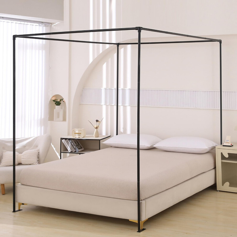 Bed Canopy Frame W200l200h200 Cm Four Corners Post Canopy Bed With Bases Mosquito Net Frame Metal 4 Poster Bed Frame For Play Tent Black Beyeutao