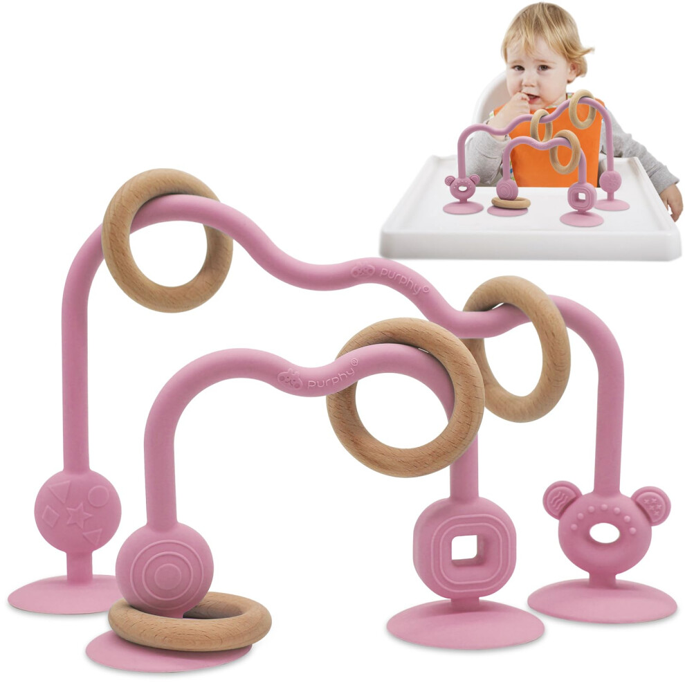 Purphy High Chair Toys, Baby Teether 6 Months Baby Toys Montessori Teething Toys, Baby Sensory Toys Food Grade Silicone Wooden Baby Toys For Baby Gift