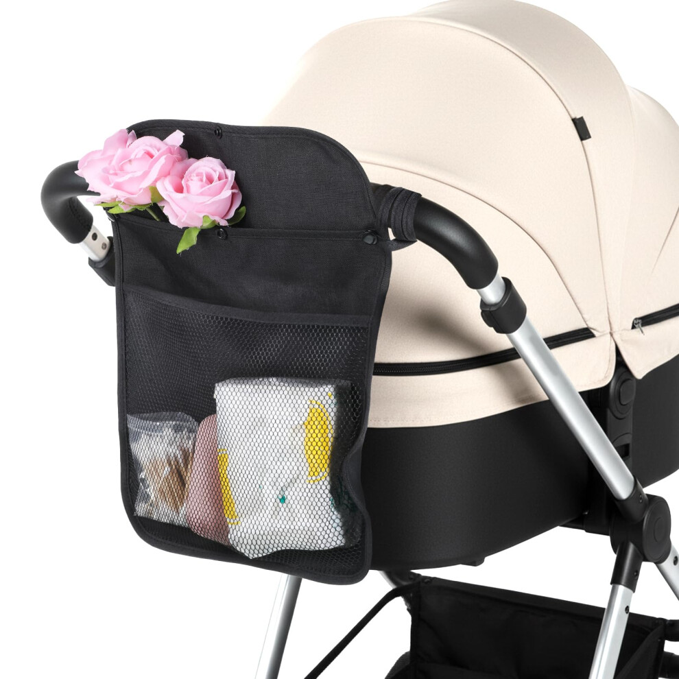 Larrel Universal Stroller Organizer, Stroller Mesh Cargo Net With Non-Slip Adjustable Strap, Diaper Caddy Organizer For Most Brands Of Strollers (Black)