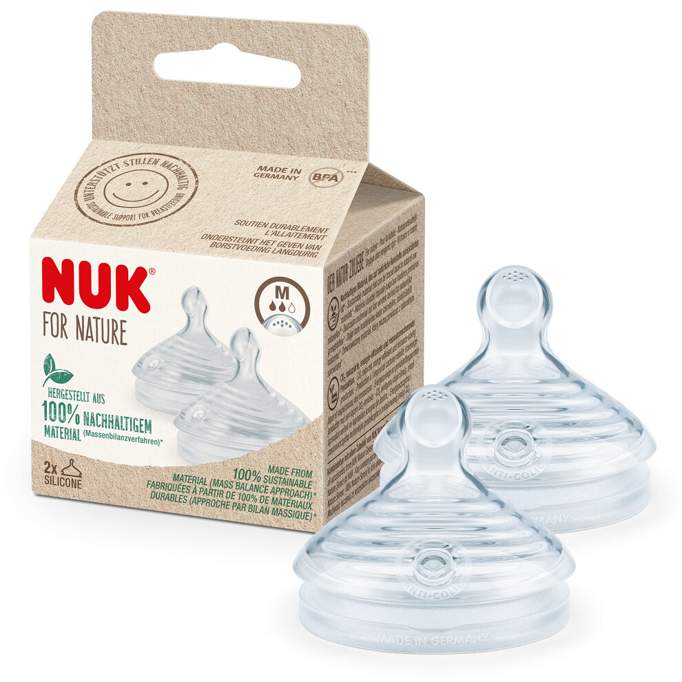 Nuk For Nature Replacement Baby Bottle Teats | Medium (6-18 Months) | Breast-Like Silicone With Anti Colic Vent | Sustainable, Bpa-Free Materials | 2