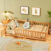90x190cm Floor bed with door For boys, girls Solid pine wood bed Montessori Floor Bed with Fall Protection and Slatted Frame Load capacity up to 100