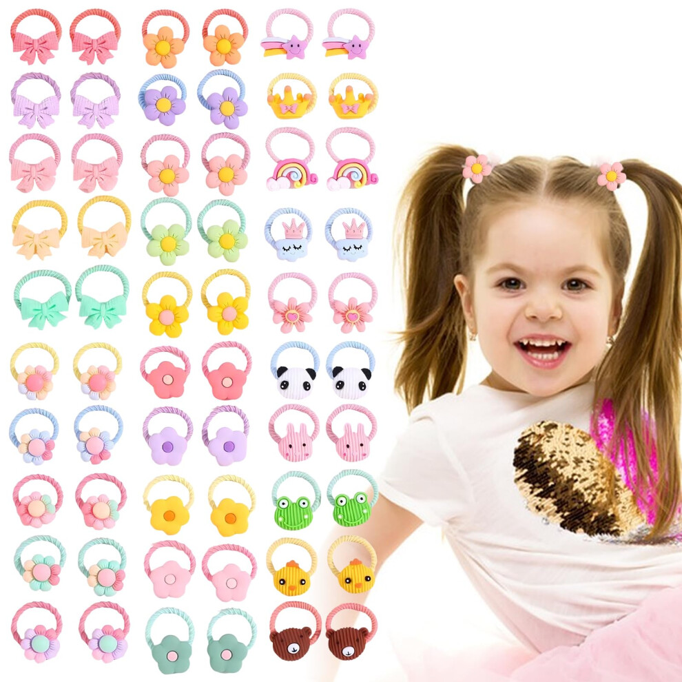 Embhlitfe 60 Pcs Baby Girls Hair Ties,Toddler Hair Accessories Cute Elastic Toddler Hair Bands Ponytail Holders,Animals Flower Baby Hair Bobbles For