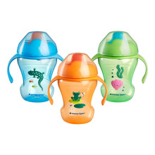 Tommee Tippee Trainer Sippee Cup, 7m+, 8oz, Pack of 3 Non-Spill Trainer Cups for Toddlers, Blue, Orange and Green, with Bite-Resistant Spout and Easy