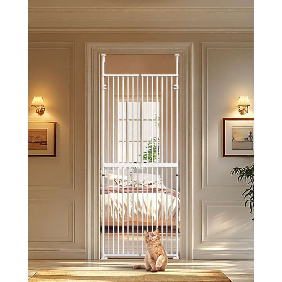 Meulbaty 180 Cm Tall Cat Gate, Cat Gate For Doors Without Climbing, Double Acting Door For 65-72 Cm Wide Mouth, No Drilling, 3.17 Cm Grid Spacing, Pet Gate, D
