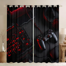 Homewish Gamer 46" W x 72" L Blackout Curtains for Kids Boys Game Bedroom, Gaming Keyboard Controller Pattern Window Curtain, Stylish Black Curtains
