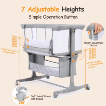 Ezebaby Next To Me Crib 7Level Heights Adjustable Bedside Crib Baby Ba