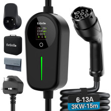 EzGoGo EV Charger 3 Pin Plug 49.21Ft/15M Type 2 Charging Cable 3kW, [6/8/10/13A] Electric Car Charger IP65 Advanced Protection car charging cable Sui