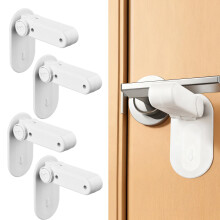 4 Pack Child Proof Door Lock Without Drilling, Baby Door Safety Locks, Strong Adhesive, Easy to Install and No Tools Required (White)