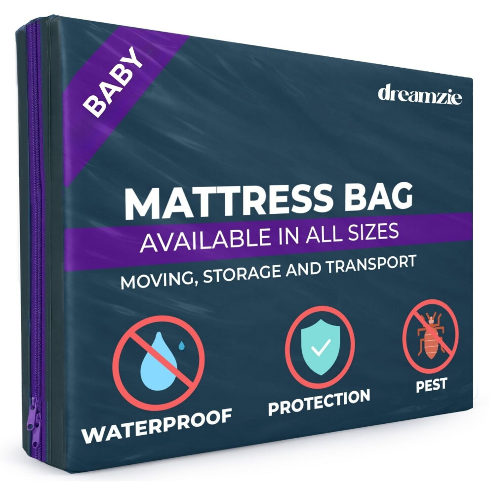 Dreamzie Baby Mattress Cover For Moving, Mattress Storage Bag, Opaque Plastic, Tear Resistant, With Zip - Baby