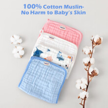 Maliton Muslin Cloths for Baby, 6 Pack Burp Cloths for Baby,100% Cotton 6 Layers Absorbent& Soft& Breathable Baby Muslins Pack,50x25CM Muslin Squares