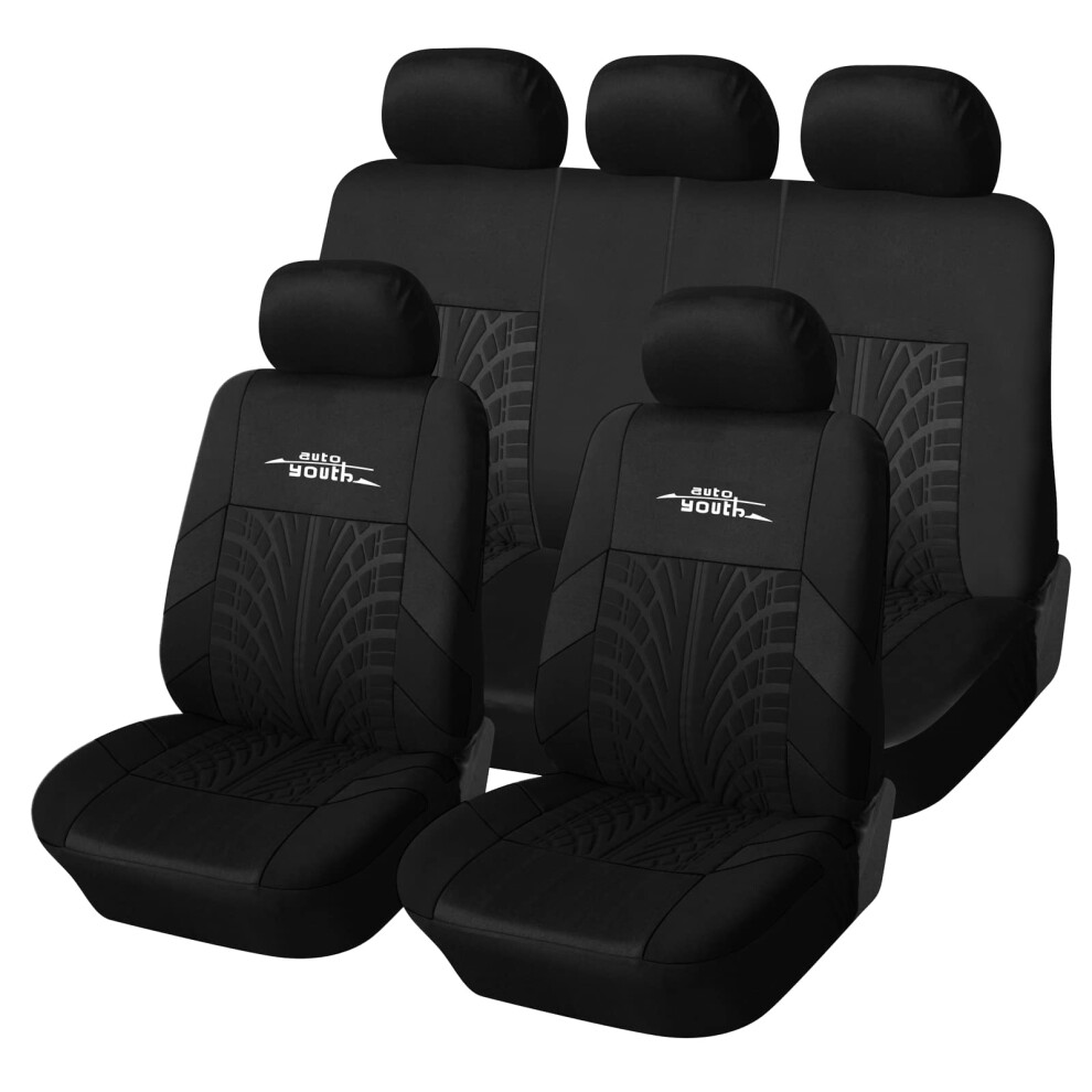 Autoyouth Car Seat Covers Universal Fit Full Set Car Seat Protectors Tire Tracks Car Seat Accessories (Black) Black 5005154946650