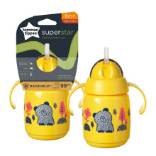 Tommee Tippee Superstar Training Straw Cup, 300ml, for 6m+, Yellow, Non-Spill Weighted Straw Cup for Toddlers with Soft Silicone Straw, Leak Proof an
