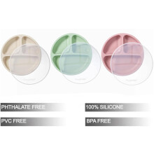 PandaEar Silicone Suction Plates Set 3Pack for Baby Weaning with Lids