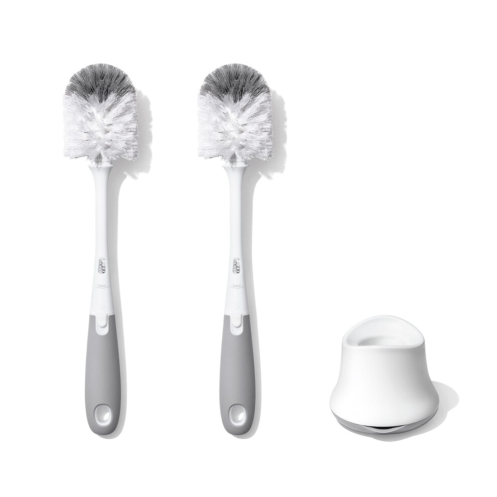 Oxo Tot Bottle Brush With Nipple Cleaner And Stand – Gray, 2-Pack