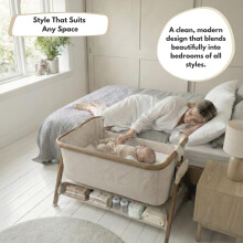 Venture Sona Next To Me Crib – Adjustable Baby Bed with Dropside, Premium Mattress, Breathable Mesh & Storage Shelf - No-Tool Assembly Bedside Baby