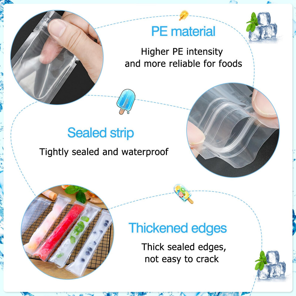 Bulawan 200 Pack Ice Pop Bags: Disposable Popsicles Moulds Bags With Silicone Funnels - Bpa-Free Leakproof Freezer Pouches For Maker Healthy Snack Food Yogur