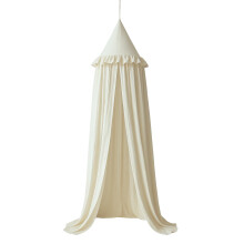 Wonder Space Kids Bed Canopy with Ruffles, Pastel Neutral Color for Boys & Girls, Frilled Cotton Tent Nursery Room Baby Crib Hanging Curtain Mosquito