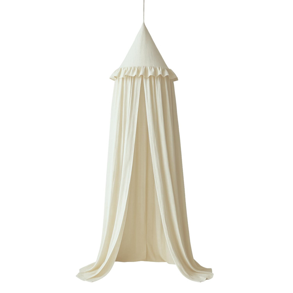 Kids Bed Canopy With Ruffles, Pastel Neutral Color For Boys & Girls, Frilled Cotton Tent Nursery Room Baby Crib Hanging Curtain Mosquito Wonder Space