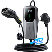 VDLPOWEREU EV Charger 3kw, 6A/8A/10A/13A Variable, 3Pin Home Electric Car Charger Cable Type 2, 8 Metres Single-phase Charger with LED Display, IP65