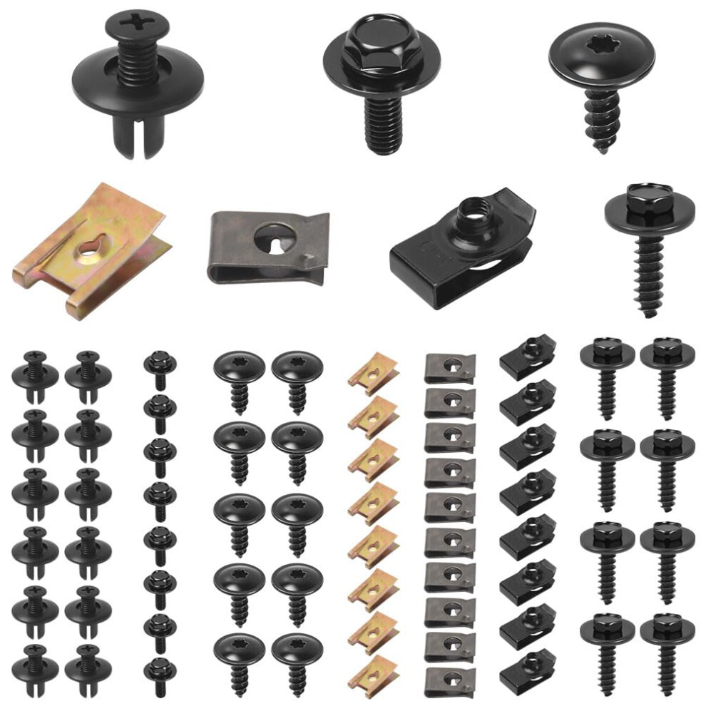 Adiwo 64 Pcs Screws And Nut Clip Kit, Car Body Fender Screws And Bumper Guard Plate Fixing Bolts, Metal U-Type Fastener Clip With Hex Head Self Tappi 5001063588806