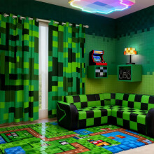 Manfei Pixel Grid Miners Blackout Curtains,Geometric Grid Patchwork Pixelated Window Drapes,Cartoon Gamepad Video Games Nursery Bedroom Playroom Deco
