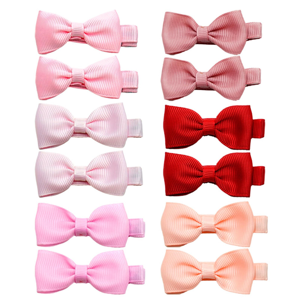 Nzexlyva 12 Pcs Baby Girls Pink Bow Hair Clips, Girls Hair Clips For Fine Hair Small, Toddler Girls Baby Bows, Bow Hair Clip Accessories For Little Kids Toddl
