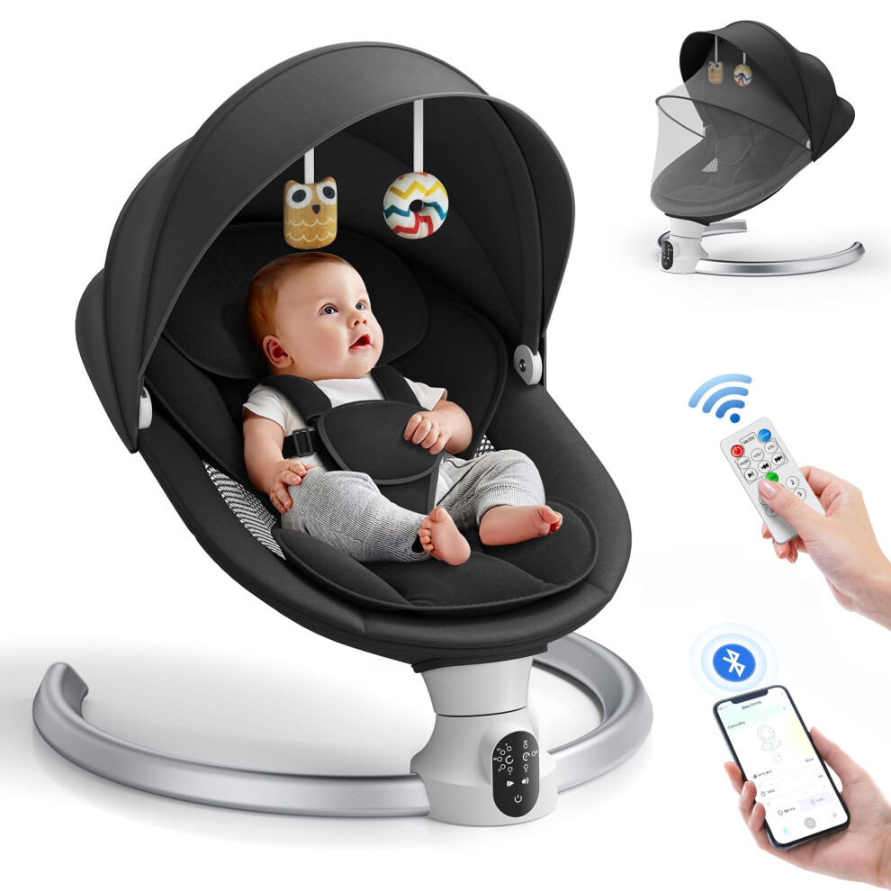 Aoykkii Electric Baby Bouncer Chair With Mobile App Control,Remote Control And Imd Touch Panel,Electric Baby Swing With 5 Swing Amplitudes 3-Stage Ti
