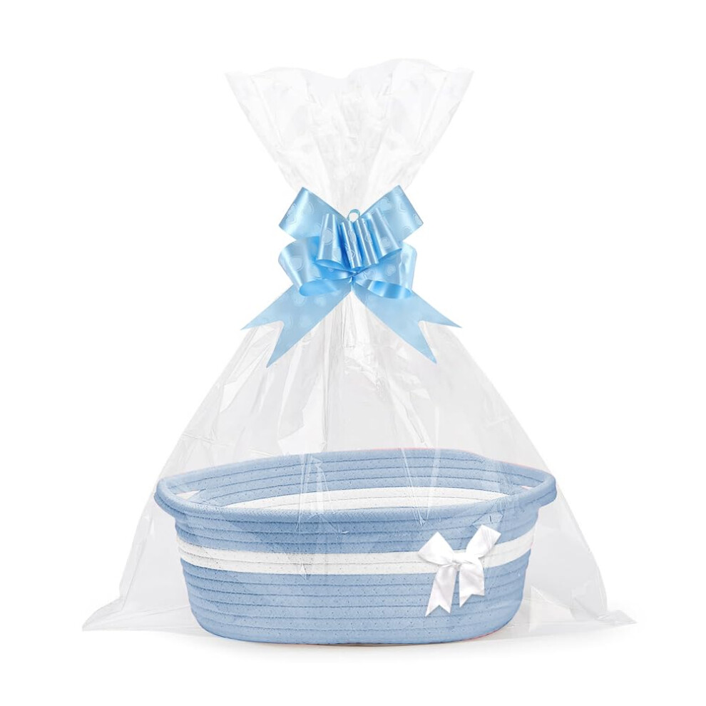 Gift Basket, Hamper Kit, Empty Hamper Basket With Cellophane Bags And Pull Bows, Rope Gift Baskets With Handles, Woven Gift Baskets For Baby S Lotvic
