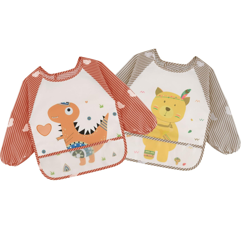 Baby Bibs With Sleeves, Waterproof Long Sleeve Bib Unisex Feeding Bibs Apron For Infant Toddler 2-Pack 01 Vancle
