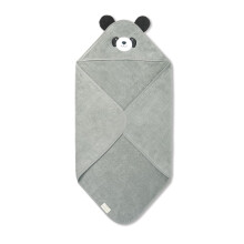 MORI Unisex Hooded Panda Towel Grey Organic Cotton Absorbent Quick Drying Lightweight 75x75cm for Infants Durable Comfortable Blanket Ideal for Bathi