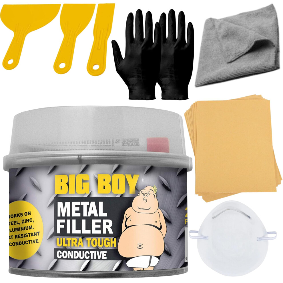 Silverhook Big Boy Metal Filler Conductive 250Ml Bundle Car Body Filler & Body Filler Kit Includes 3 Spreaders, 10Pcs Assorted Sandpaper, A Microfibr 5004809309314