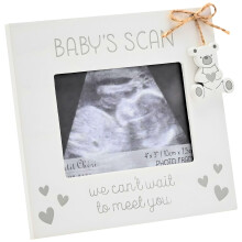 Widdop Baby Scan Frame White with Grey Hearts Hanging Bear Charm We