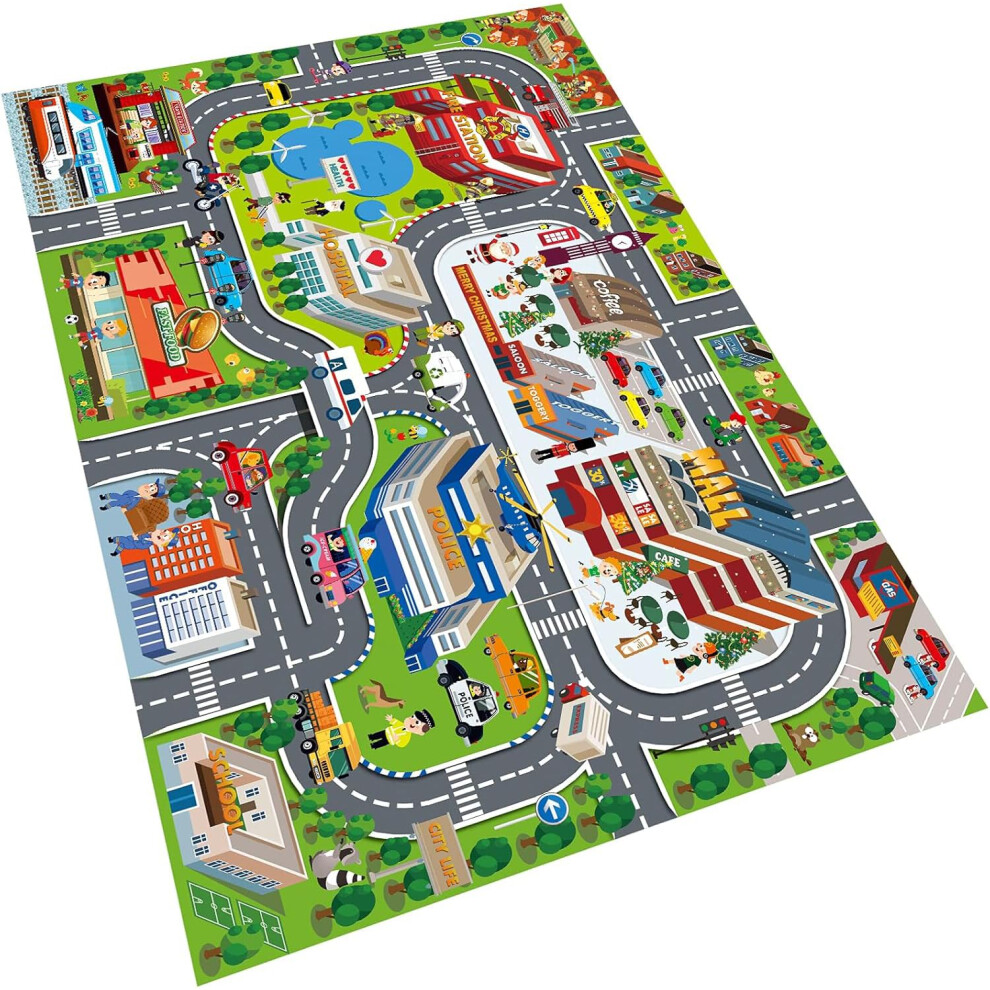 Wfkkmeq Car Rug, Car Play Mats For Kids City Playmat Rug Toy Pay Mat With Non-Slip Base Play Carpet Floor Mats For Bedroom Classroom Playroom (50 X 8