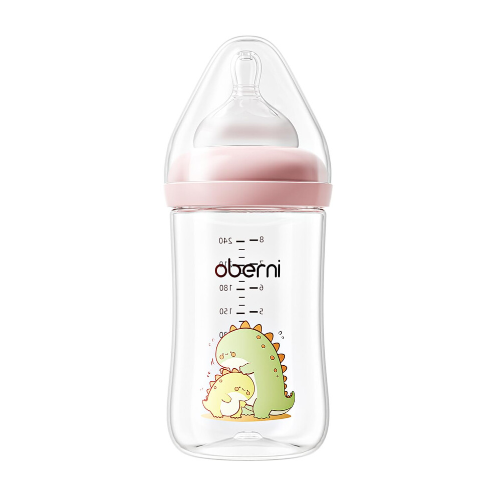 Oberni Anti-Colic Baby Bottles, 240Ml / 8Oz Newborn Bottle With Size 2" Medium Flow Breast Like Silicone Teat, 3M+ Breastfed And Milk Feeding, Pink/P
