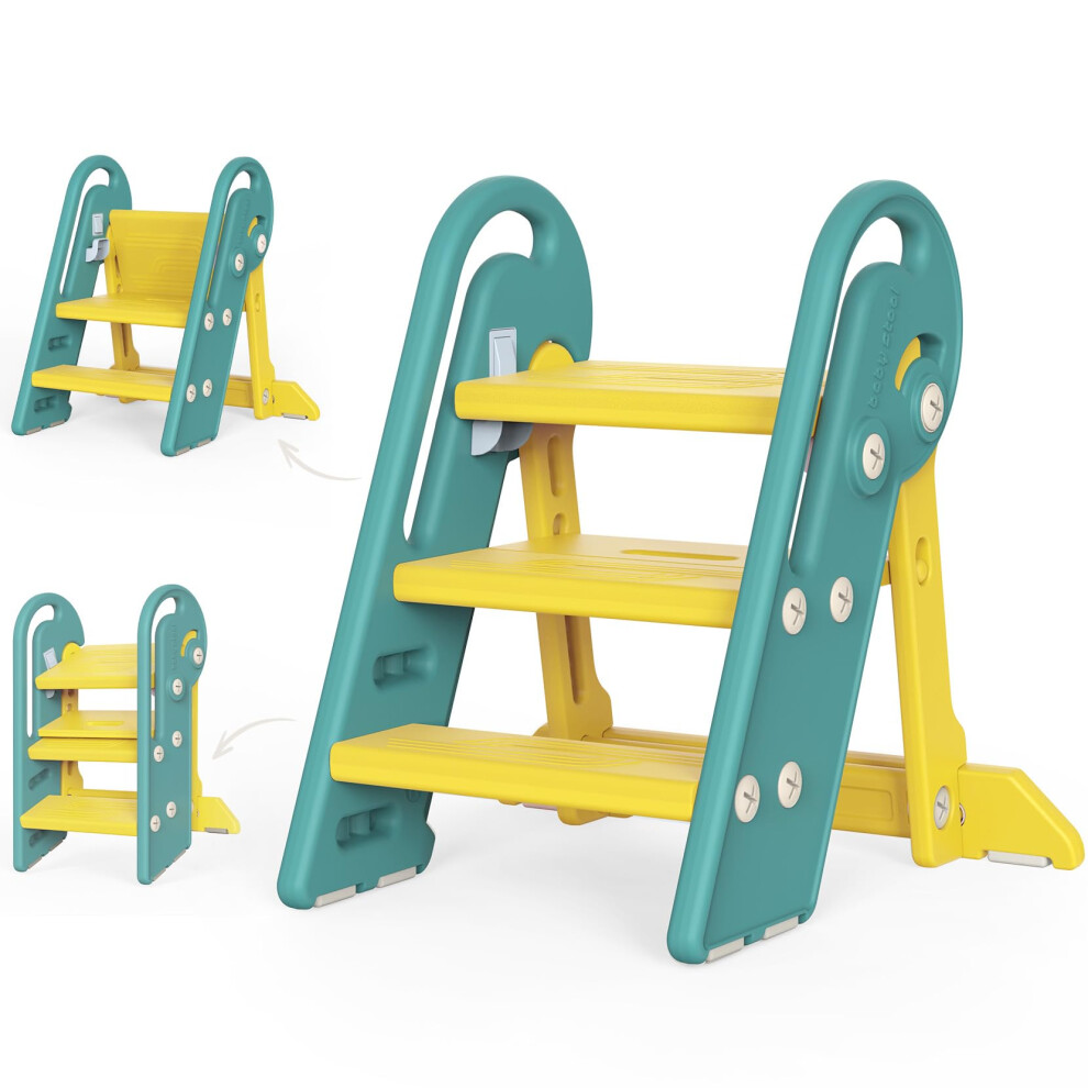 Foldable Step Stool For Kids, Adjustable 3 Steps For Kid Potty Training With Handles, Learning Tower, Toddler Step Stool For 18 Months To 8 Ye Onasti