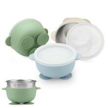PandaEar 3 Pack Stainless Steel Baby Suction Bowl with Lid, Non-Slip Toddler Bowls for Weaning with Silicone Sleeve for Kids Infants Children, Unbrea