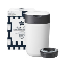 Tommee Tippee Twist and Click Nappy Bin, White, with x1 Refill Cassette, Odour and Germ Protection, Antibacterial Film, 100% Recycled Chassis