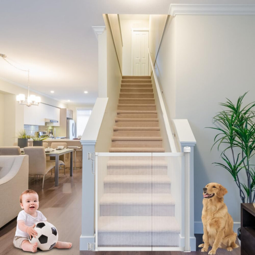 Qimu Retractable Stair Gates For Baby And Pet, Extra Wide Baby Safety Gate, One Handed Operation Kid Safety Gate Kids Safety Gates For Stairs, Doorways, H