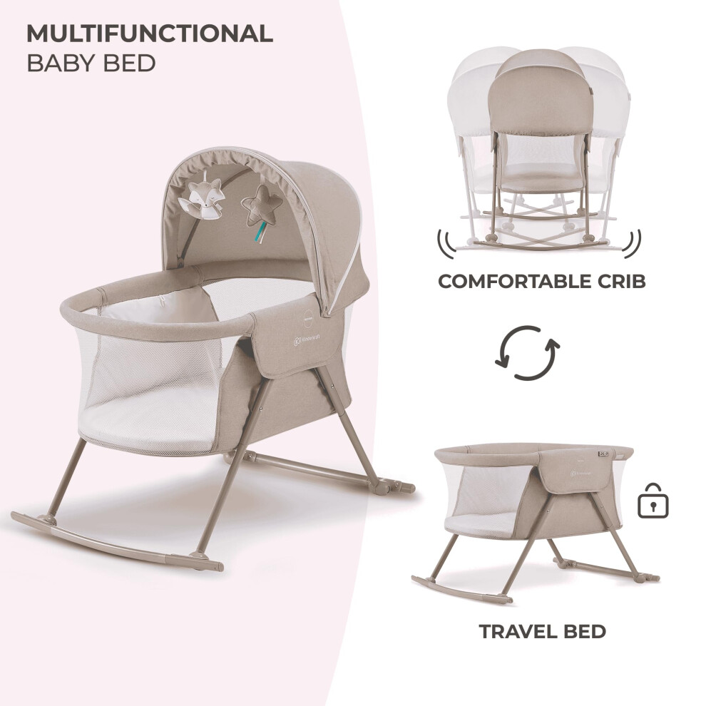Lovi Baby Crib 3 In 1, Cradle, Travel Cot, Rocker, Easy Folding And Unfolding, Adjustable Canopy, With Accessories, Mattress Cover, Inclu Kinderkraft