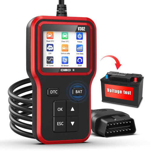 OBD2 Scanner with Upgrade Battery Tester, Car Diagnostic Tool Check Engine Light & Emissions Readiness, Fault Code Reader for All OBD II Protocol Veh