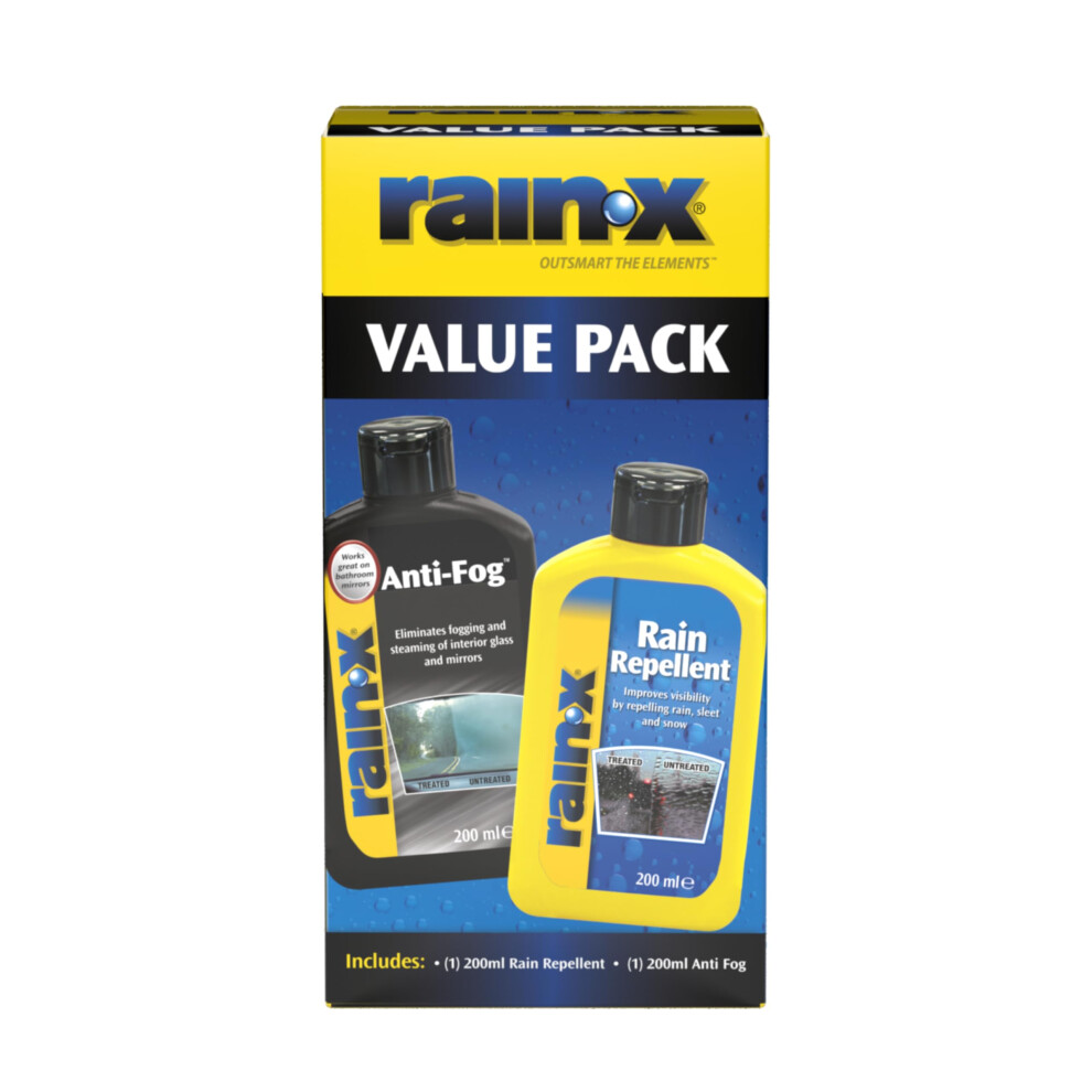 Rain-X Rain Repellent & Anti-Fog Treatment Value Pack - Hydrophobic Formula For Clear Visibility And Fog-Free Windscreen - Ideal For Car Windows & In 5007324023659