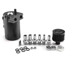 Aiuphing oil catch can, universel 300ml aluminium engine oil vapour recovery, with air filter, hose and other accessories (Black)