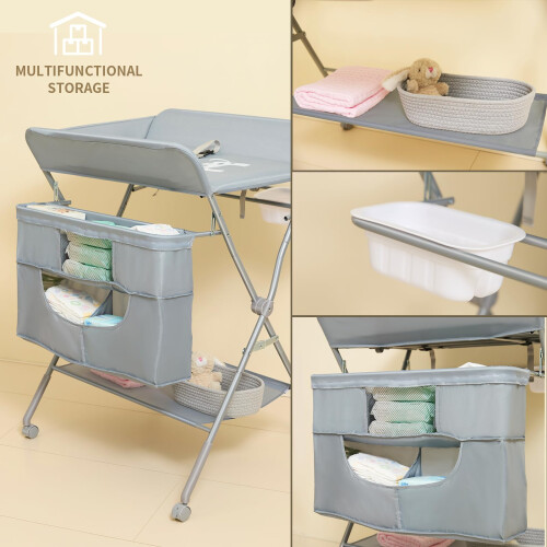 KARAOK Foldable Baby Changing Table with Wheels, Portable Diaper Changing Statio 2