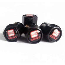 SEAT Black Wheel Tyre Valve Dust Caps Covers Set x4 Chrome Metal Leon