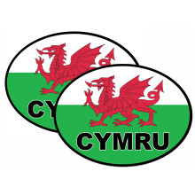 Cymru Welsh Dragon Flag Oval Stickers, Self Adhesive Car Van Vehicle Decals, 180mm x 133mm, Pack of 2