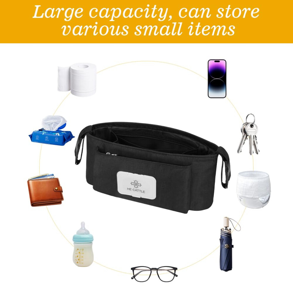 Vicloon Baby Pushchair Organiser,Pram Organiser With Cup Holder,Large Capacity Stroller Organiser Bag,Universal Mummy Baby Pram Bags,Baby Stroller St