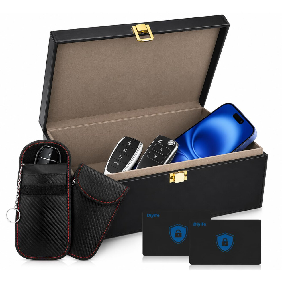 Diyife Xl Faraday Box For Car Keys & Phones - Holds 8-12 Keys, Includes 2 Rfid Blocking Pouches & Blocker Cards, Anti-Theft Military-Grade Signal Blo 5005486067030
